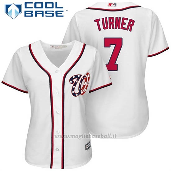 Maglia Baseball Donna Washington Nationals 7 Trea Turner Bianco2017 Cool Base